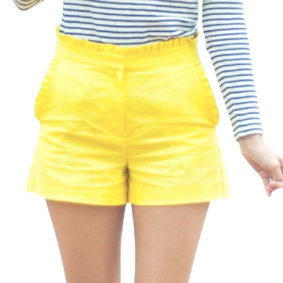 J. Crew Factory Yellow High Rise Linen Ruffle Shorts Size 2 - Picture 1 of 9